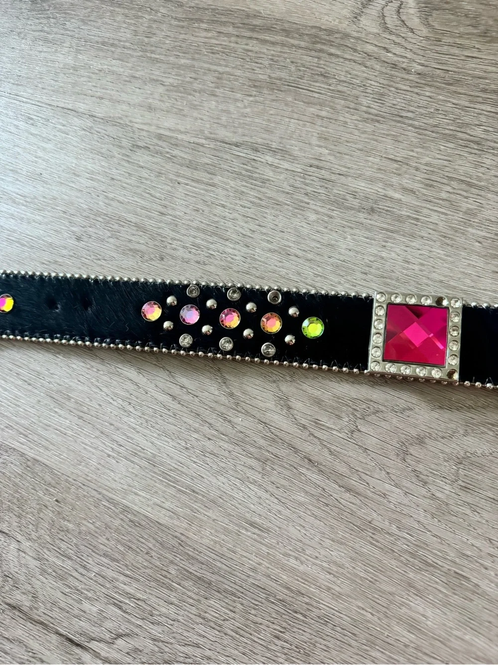 Studded Black Western-Style Women's Belt with Gem Accent